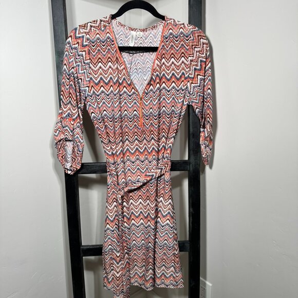 Tacera Chevron V-Neck Belted Dress – Multicolor, Size M - Picture 1 of 10